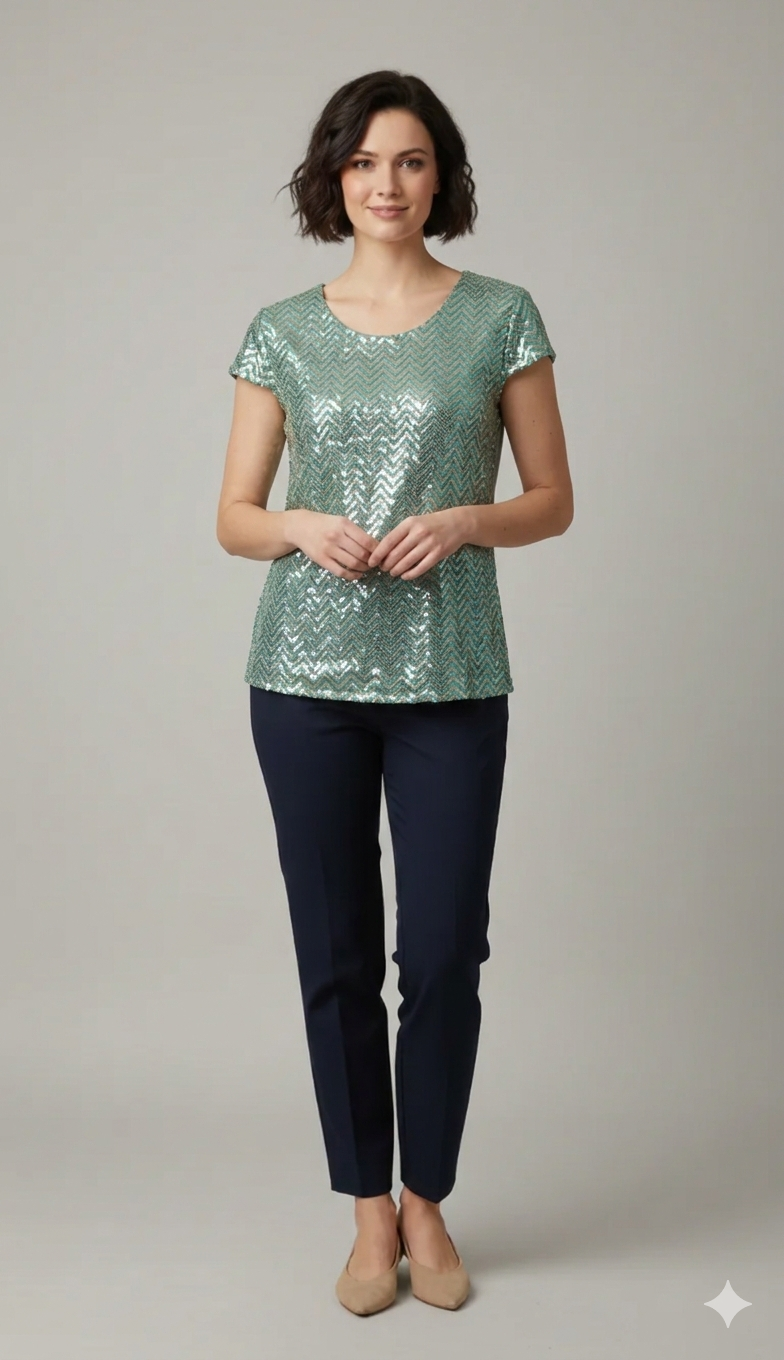 Top in Paillettes a Fantasia Chevron DB10892 ORIGANO MARICLA 