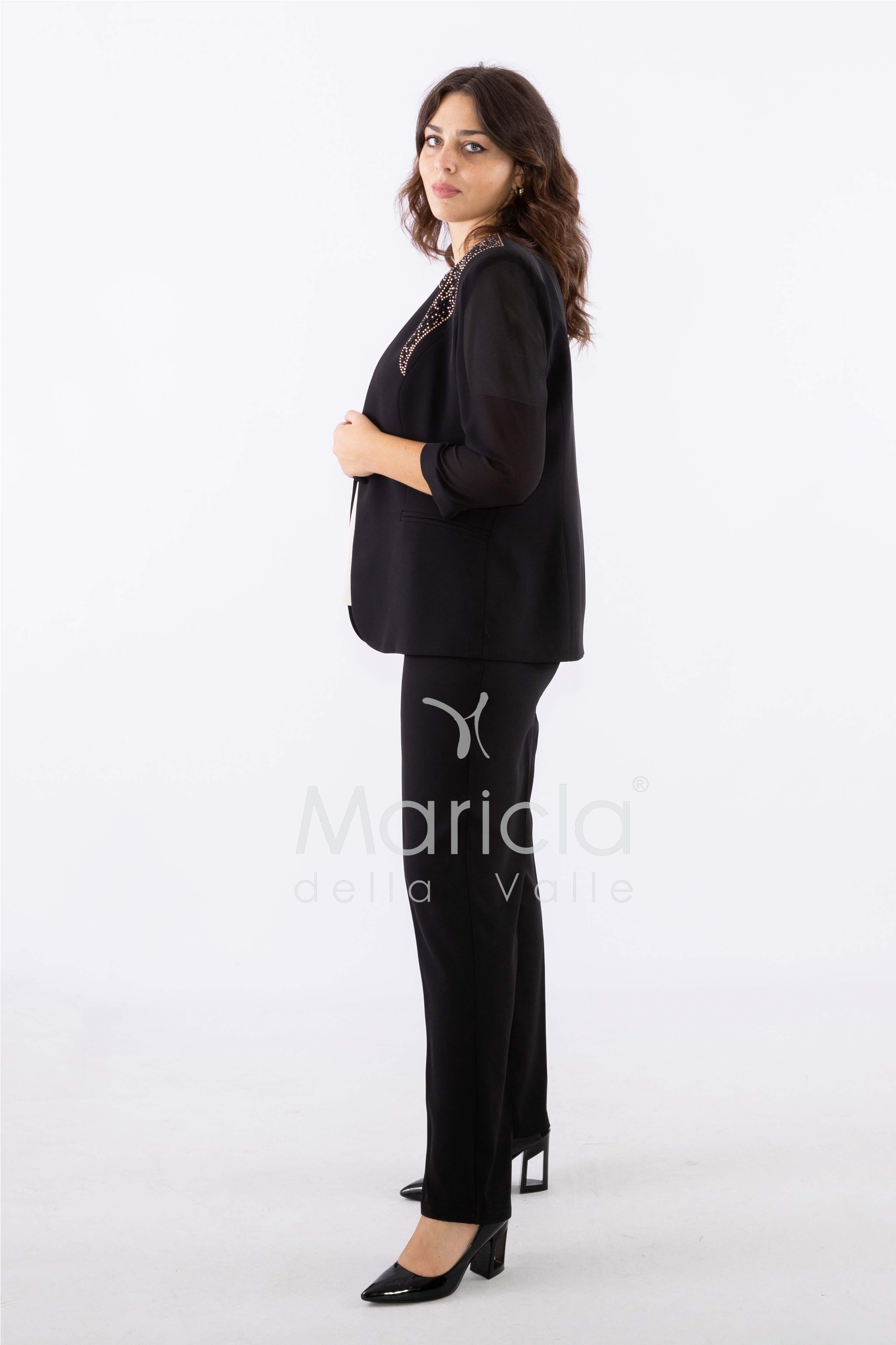 tailleur strass onda collo PF2180 NERO PAOLA FORTI 