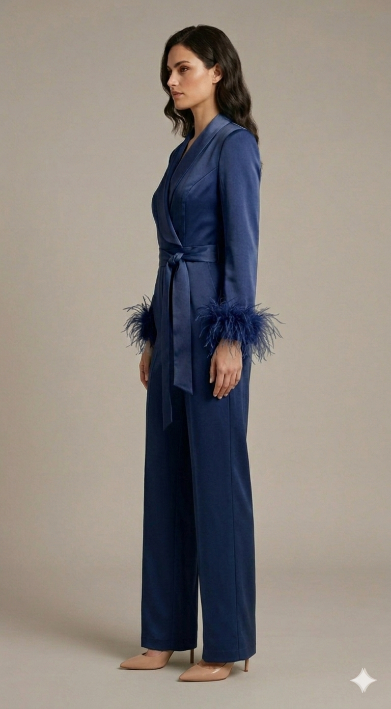 tuta smoking con piume manica AD11033 BLU MARICLA 