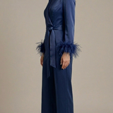 tuta smoking con piume manica AD11033 BLU MARICLA 