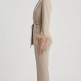 tailleur con cintura e piume EC04610 CREMA MARICLA 