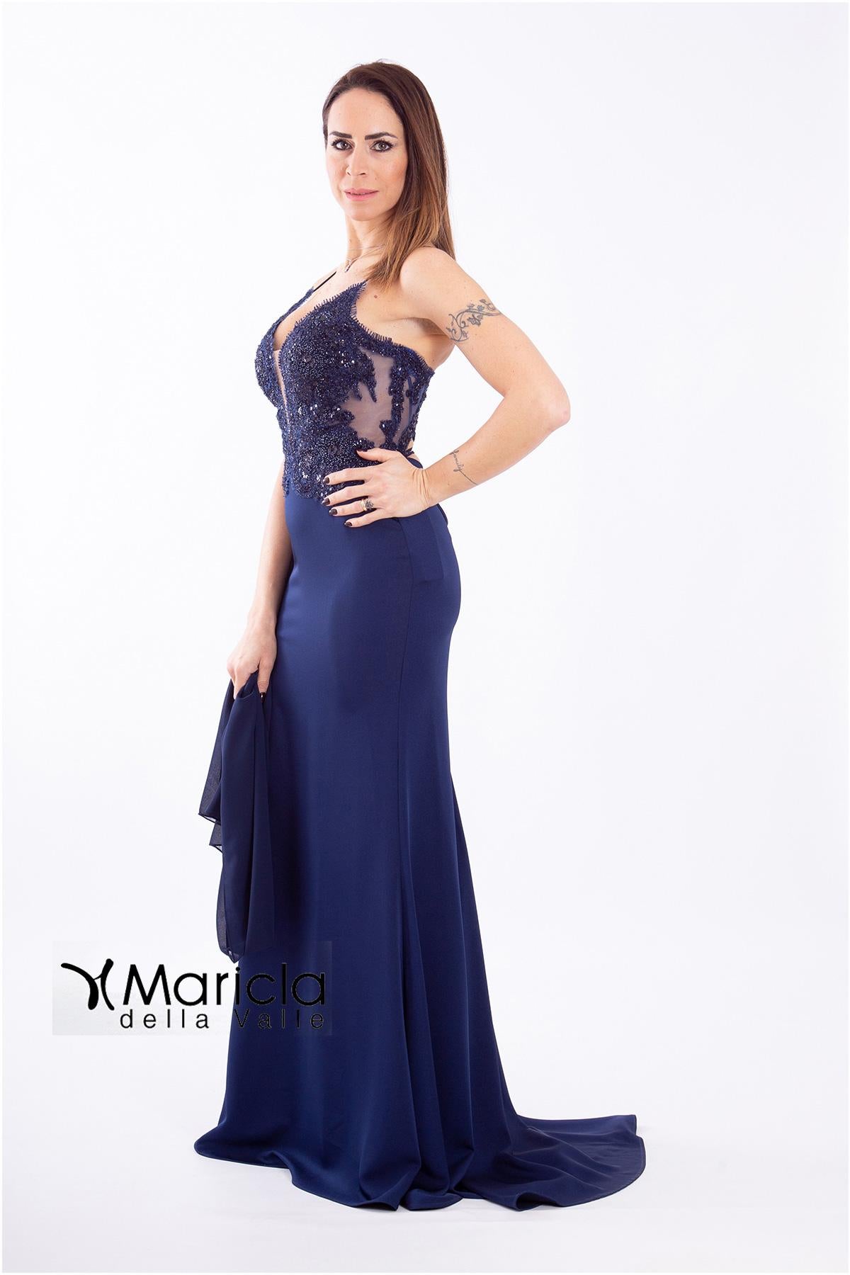 abito sirena corpetto ricamato ANT20412XJ BLU ANTILLE ELEGANCE 