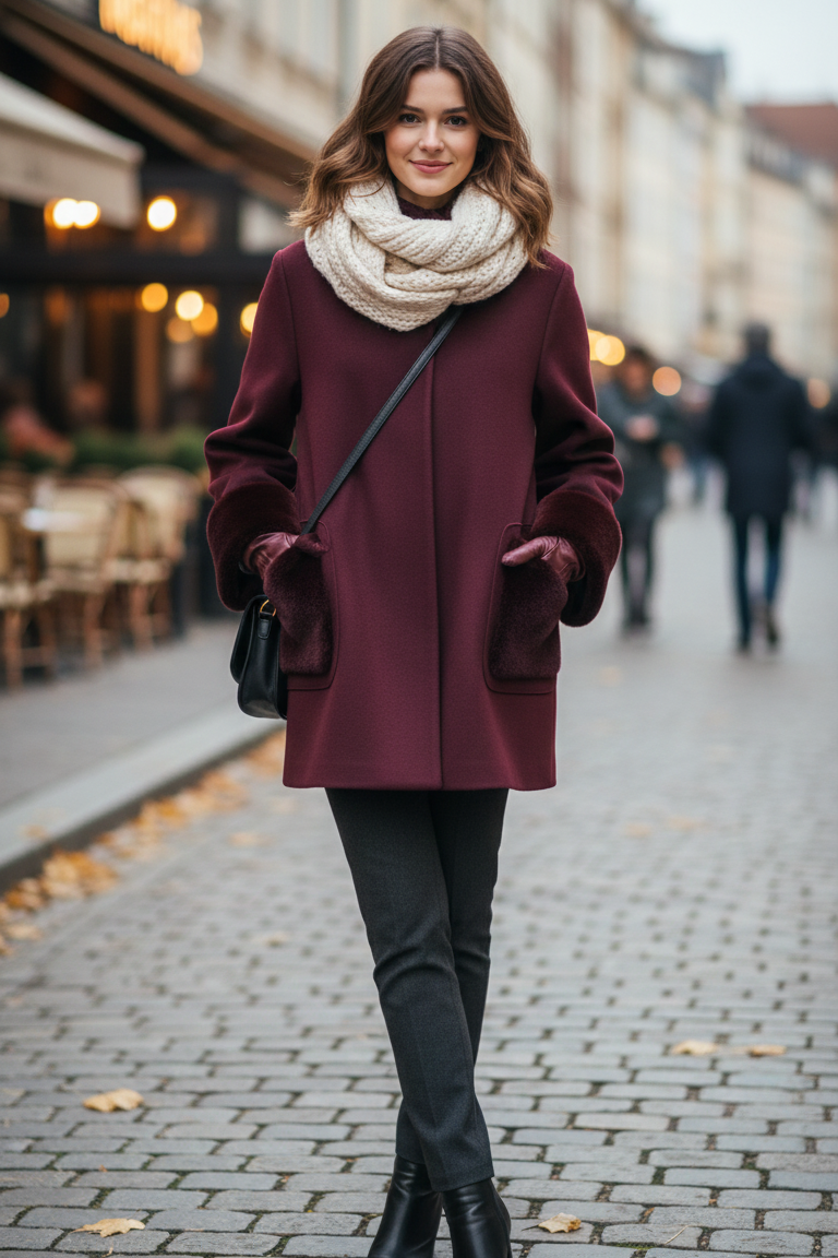 Cappotto con manicotti in pelliccia ROMI2734 AMARONE MARICLA 