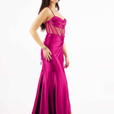 abito lungo corpetto steccato HC5108 FUCSIA MARICLA ELEGANCE 