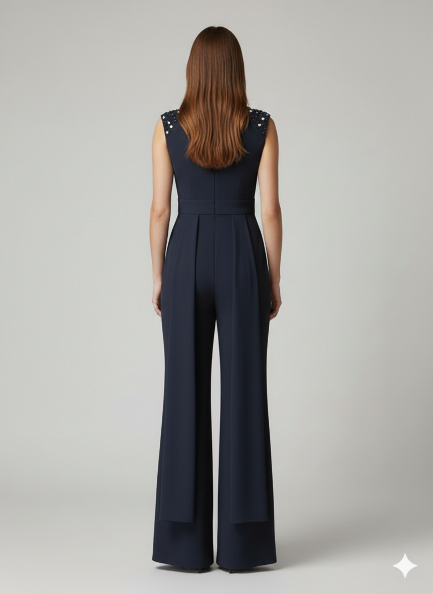 tuta giro manica con pietre spalla LH100TU NERO LUDOVICA HASSLER 