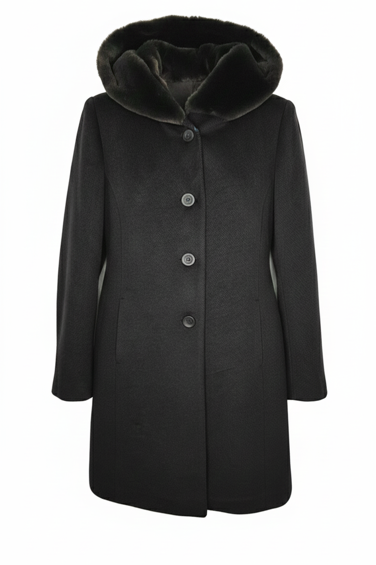 cappotto con cappuccio pelliccia ROMI2761 NERO MARICLA 