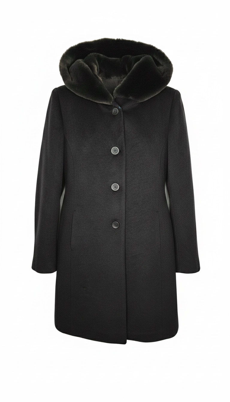 cappotto con cappuccio pelliccia ROMI2761 NERO MARICLA 