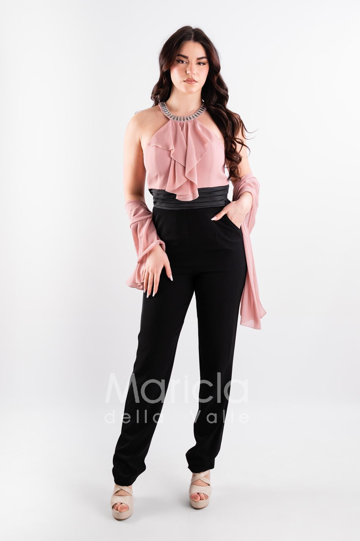 tuta pietre bicolore PF101 NERO/ROSA PAOLA FORTI 