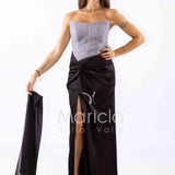 abito lungo raso drappeggio DEG55494 NERO MARICLA ELEGANCE 