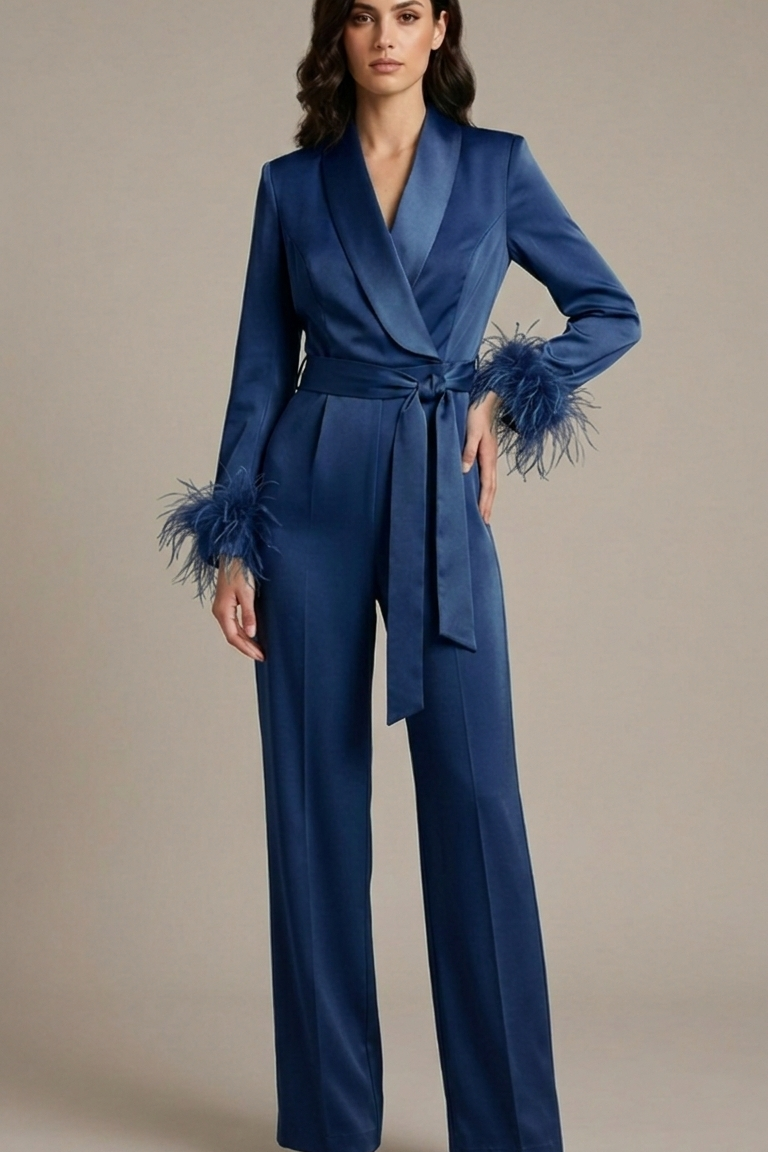 tuta smoking con piume manica AD11033 BLU MARICLA 