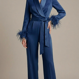 tuta smoking con piume manica AD11033 BLU MARICLA 