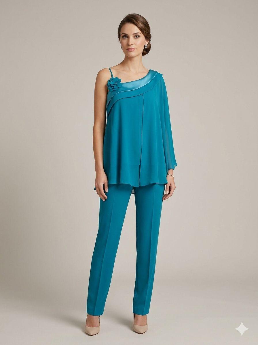 pantalone con casacca monospalla LH312CP PETROLIO LUDOVICA HASSLER 