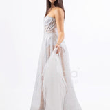 Abito lungo glitterato con bustier e coppe JC29336 ARGENTO MARICLA ELEGANCE 