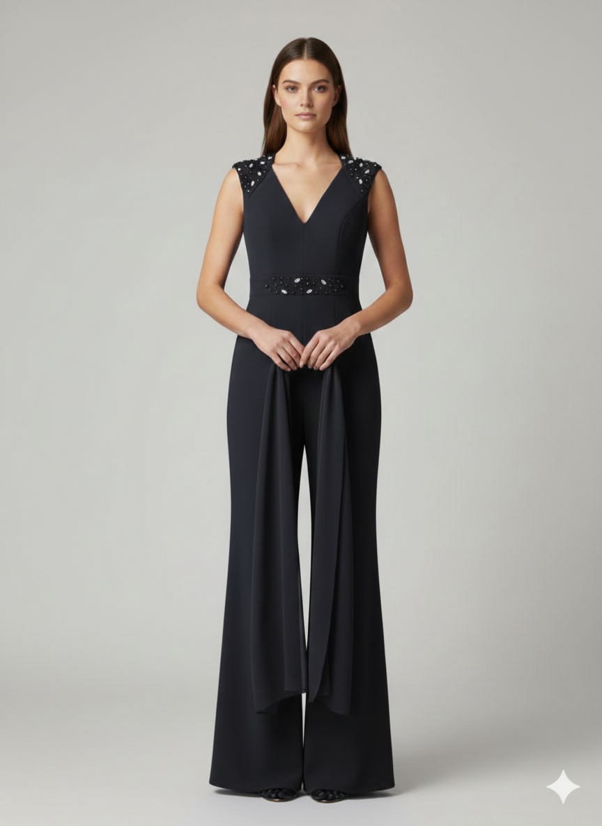 tuta giro manica con pietre spalla LH100TU NERO LUDOVICA HASSLER 