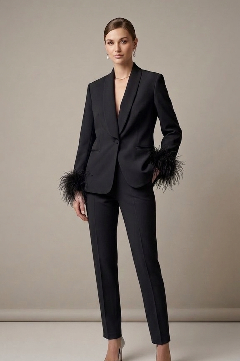 tailleur smoking con piume AD09326 NERO MARICLA 