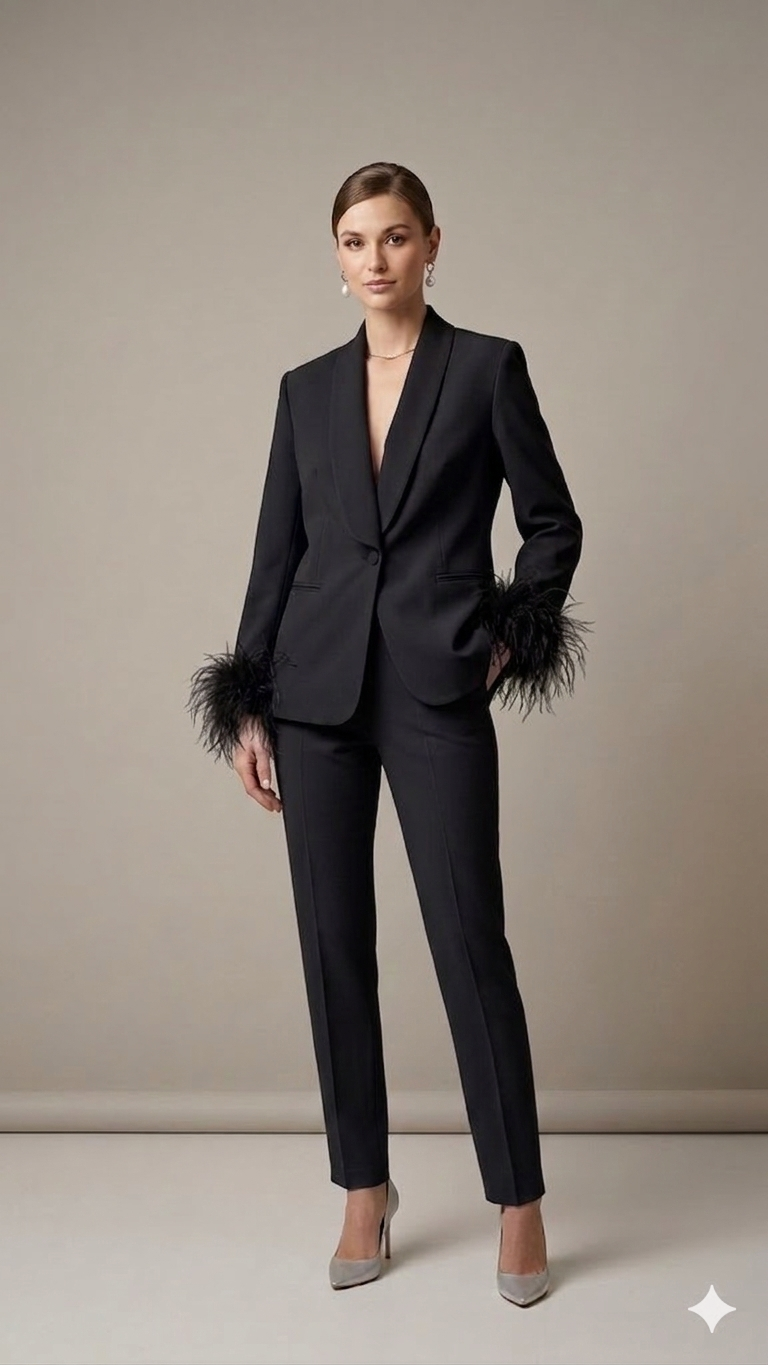 tailleur smoking con piume AD09326 NERO MARICLA 