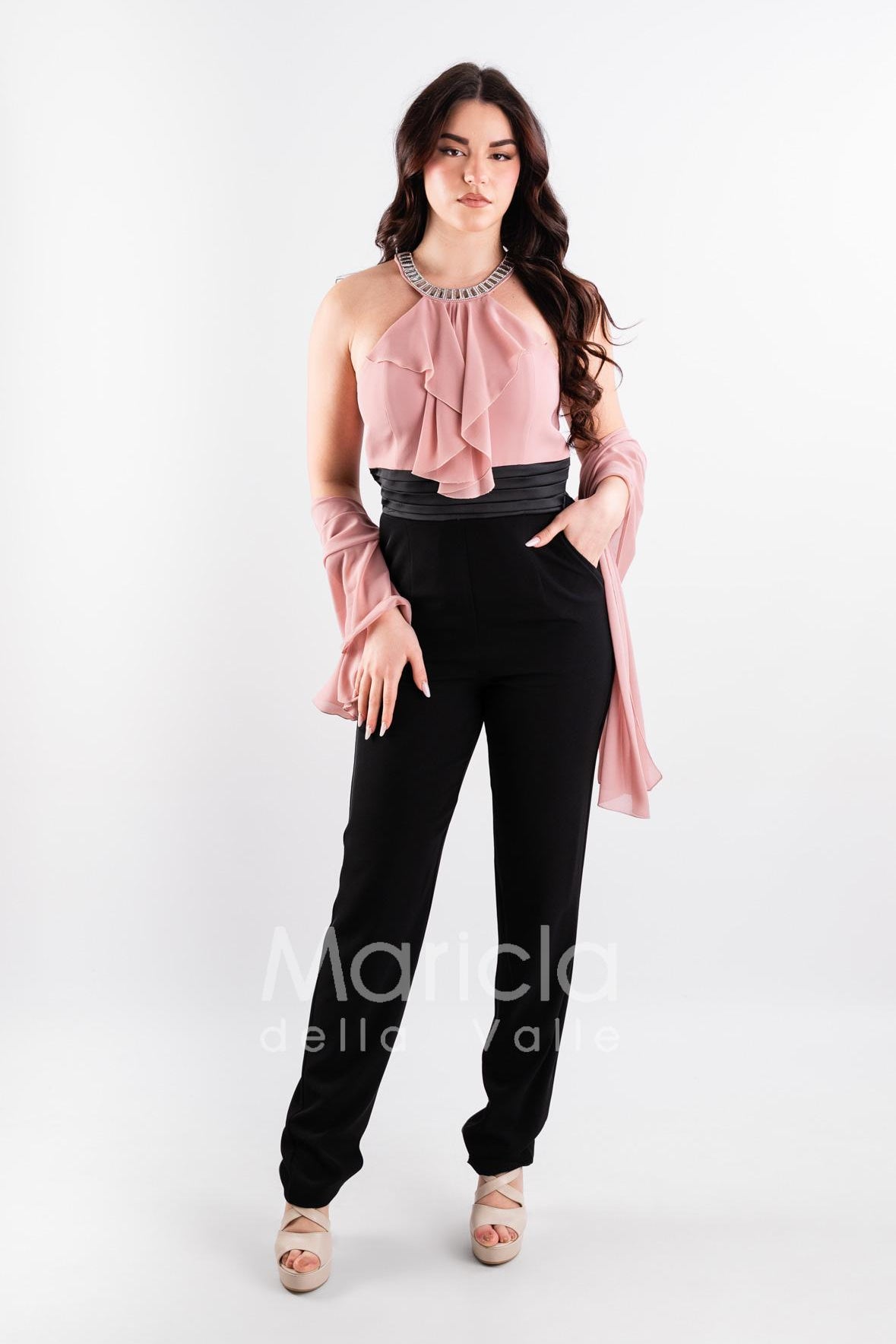 tuta pietre bicolore PF101 NERO/ROSA PAOLA FORTI 