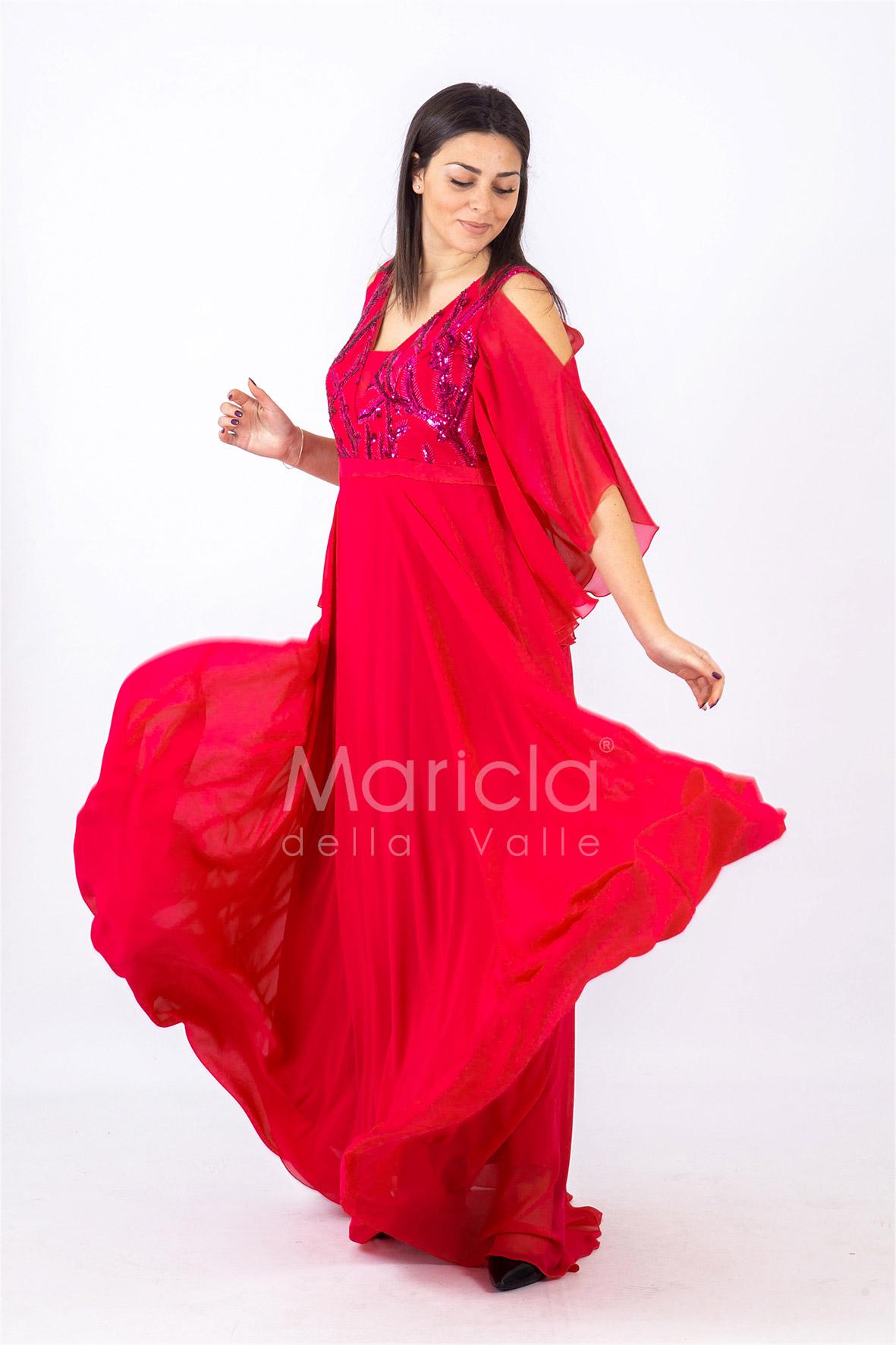 Abito lungo con corpetto ricamato PF619 FUXIA PAOLA FORTI 