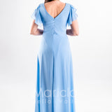 abito lungo chiffon con spilla gioiello JC35164 CELESTE MARICLA ELEGANCE 