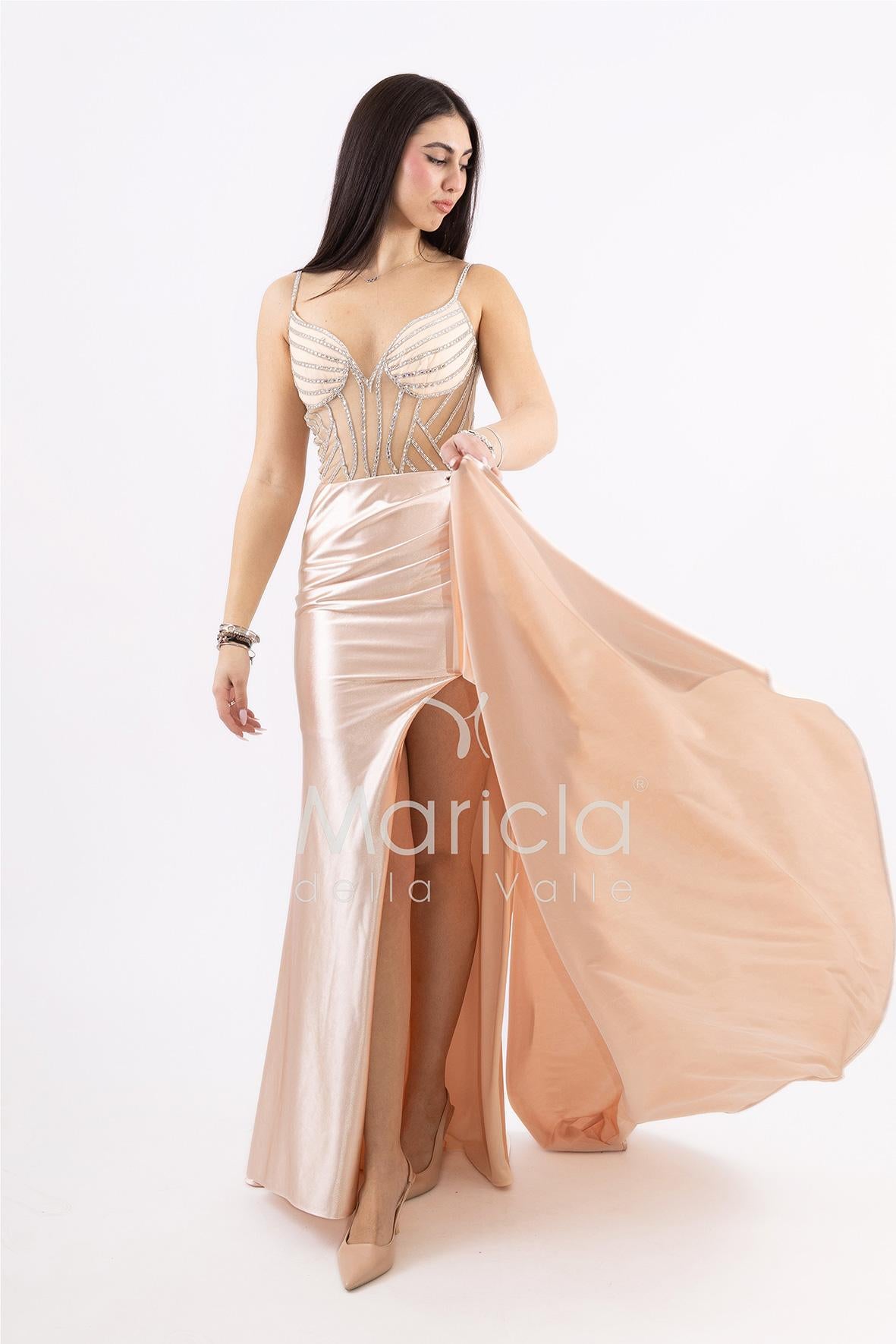 abito lungo corsetto con stecche e drappeggio FP881008 CIPRIA MARICLA ELEGANCE 