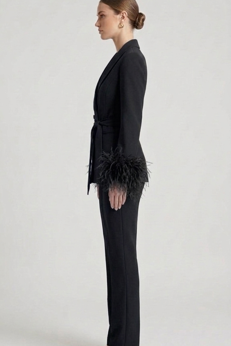 tailleur doppio petto con piume EC04602 NERO MARICLA 