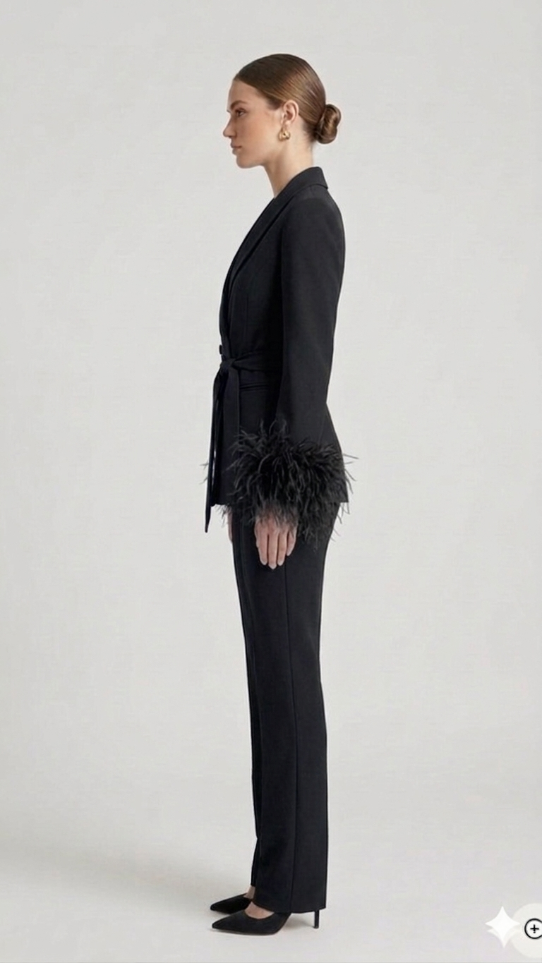 tailleur doppio petto con piume EC04602 NERO MARICLA 