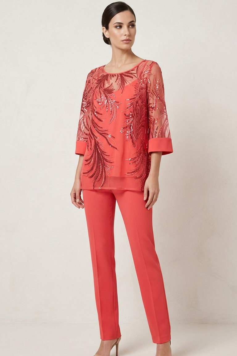 completo 3 pezzi Casacca ricamata- Canotta - Pantalone SH602TP CORALLO SHARON 