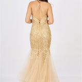 abito lungo glitter con triangoli toulle FI7269 ORO MARICLA ELEGANCE 