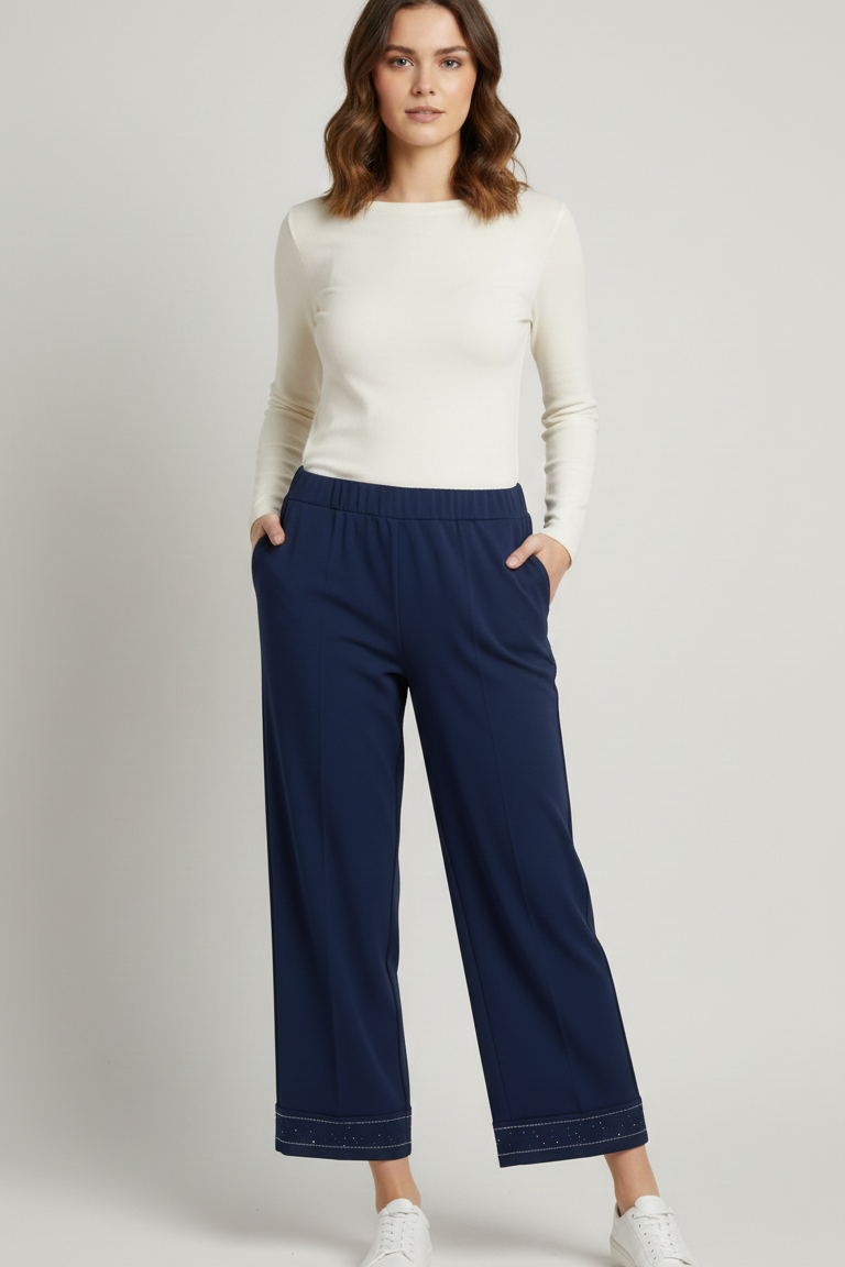 pantalone fluido con piegone strass FFTITTY BLU MARICLA 