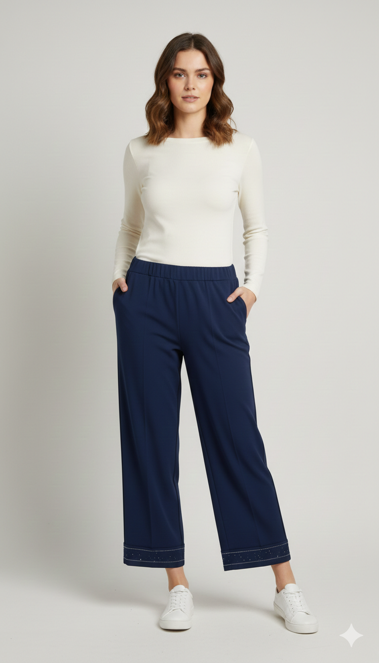 pantalone fluido con piegone strass FFTITTY BLU MARICLA 