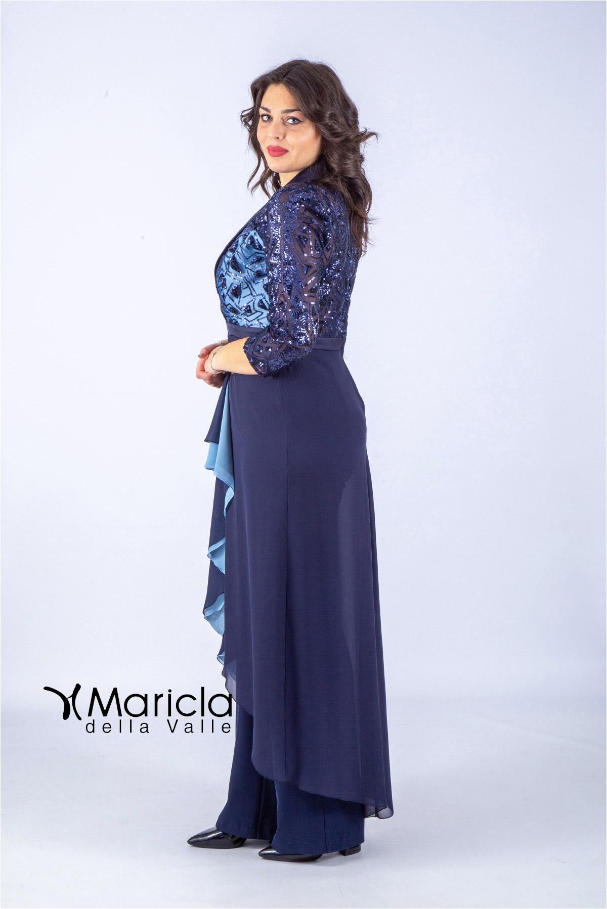 man.3/4 ricamo PF112 BLU PAOLA FORTI 