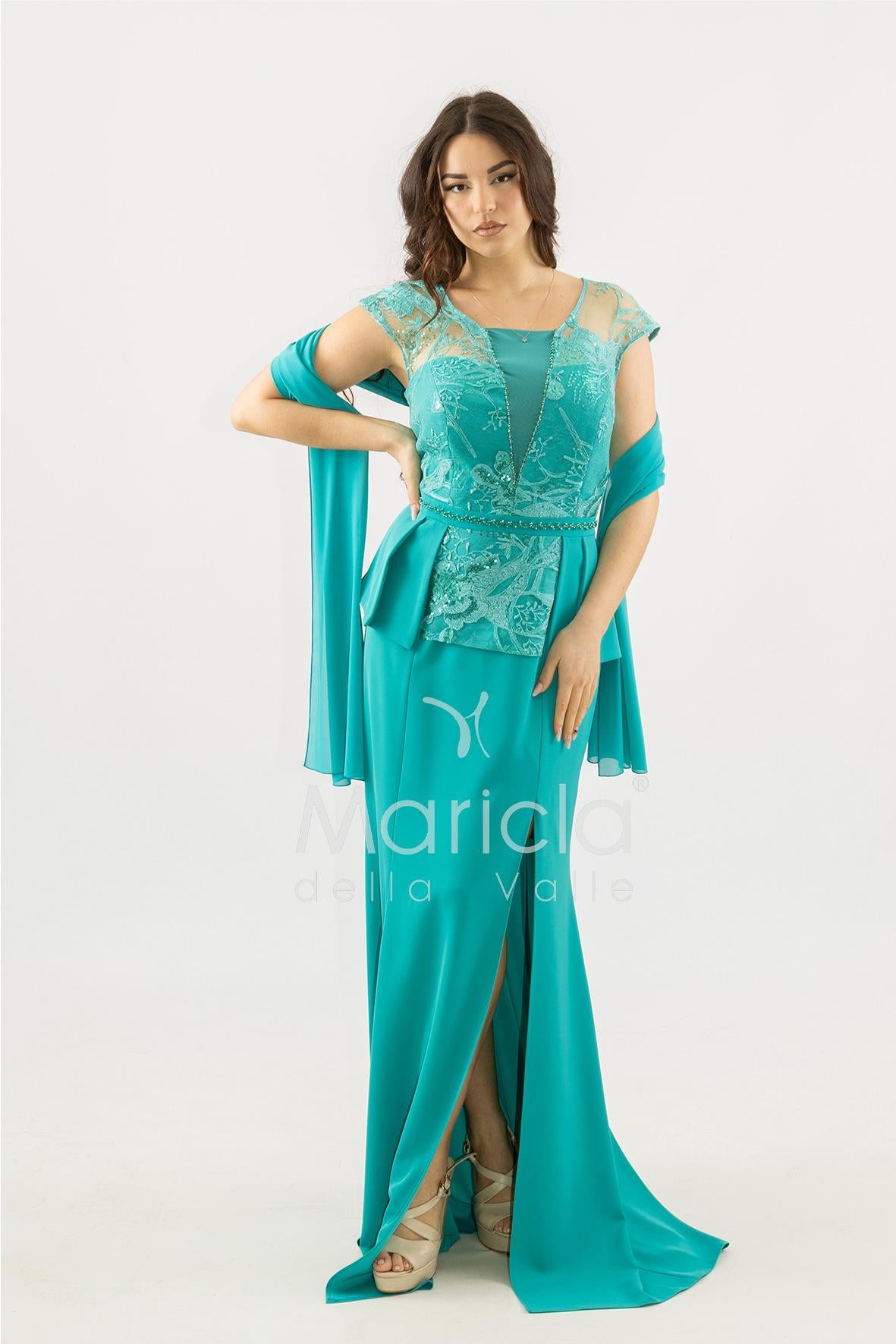 abito lungo con baschina ricamata SH839AL TIFFANY SHARON 