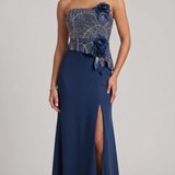 abito con baschina traverso strass KNK683 BLU MARICLA ELEGANCE 