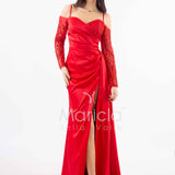 abito lungo con maniche paiette HC7389 ROSSO MARICLA ELEGANCE 