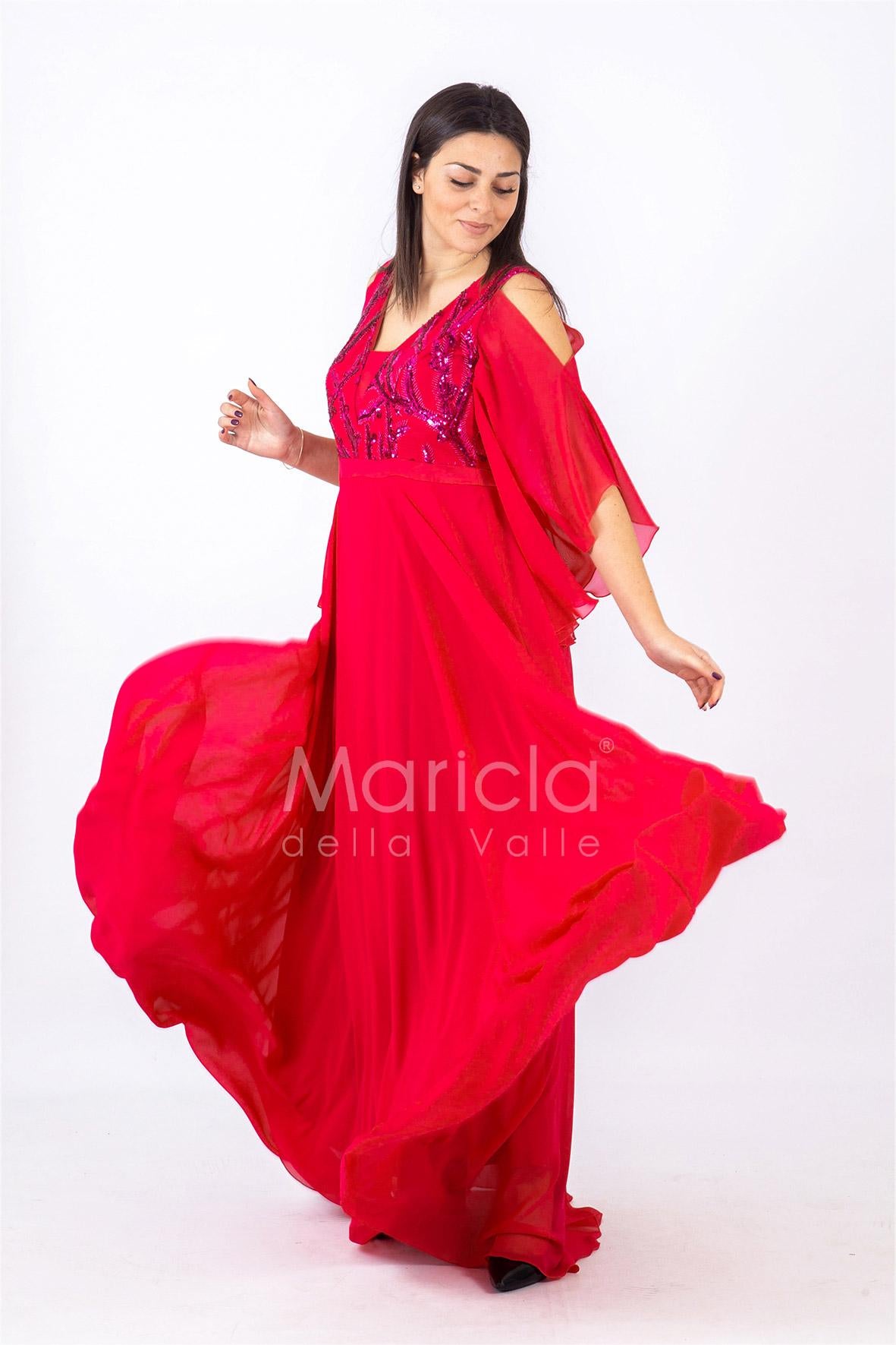 Abito lungo con corpetto ricamato PF619 FUXIA PAOLA FORTI 