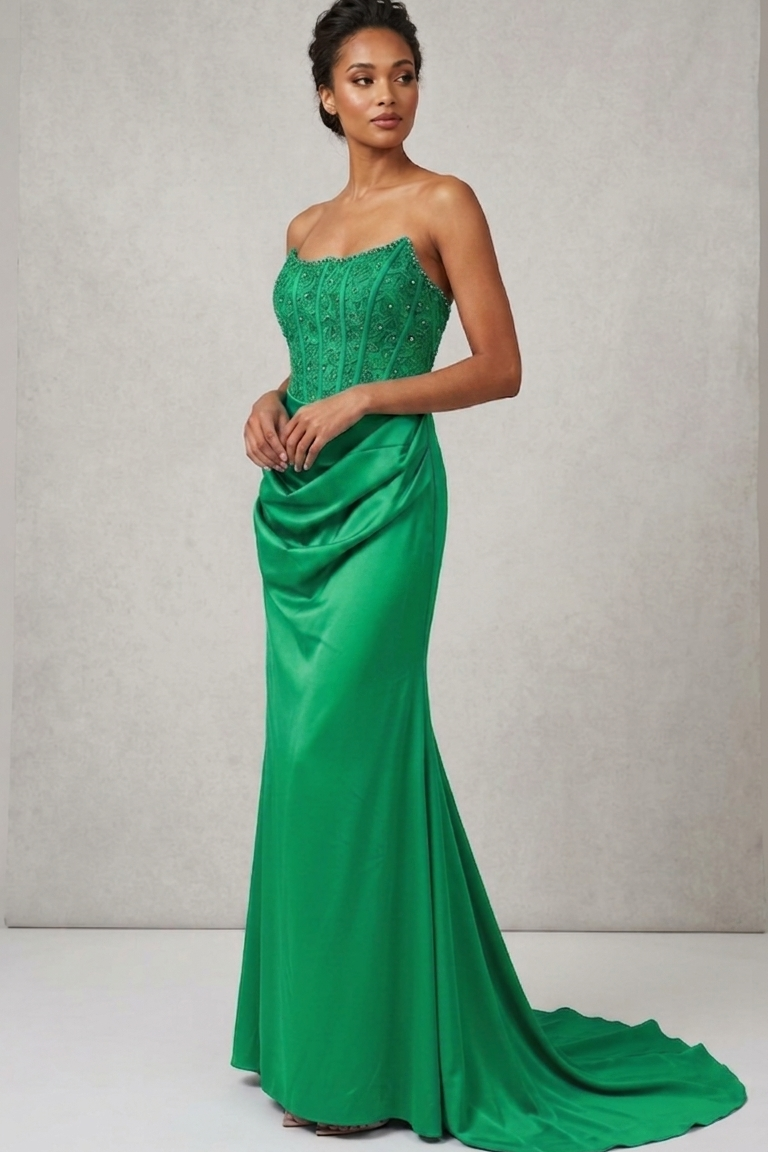 abito lungo con corpetto macramè CAR58595 VERDE MARICLA ELEGANCE 