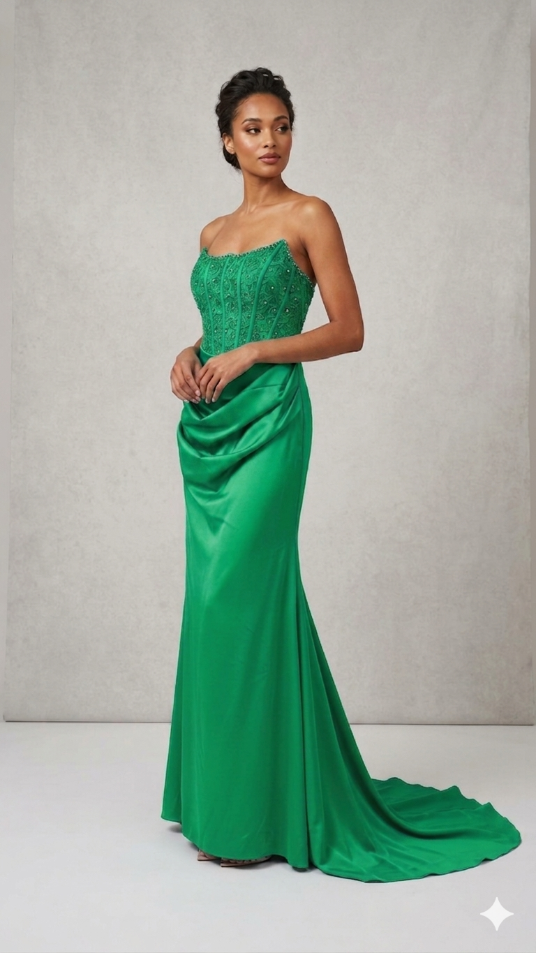 abito lungo con corpetto macramè CAR58595 VERDE MARICLA ELEGANCE 