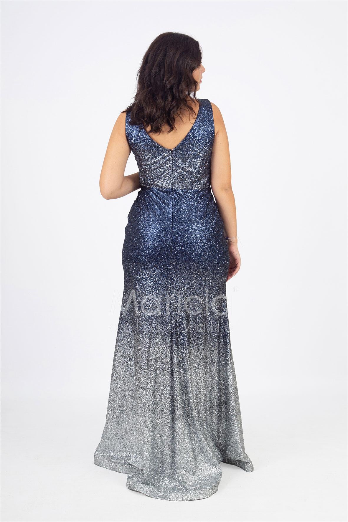 abito lungo pioggia di strass SE8390 BLU MARICLA ELEGANCE 