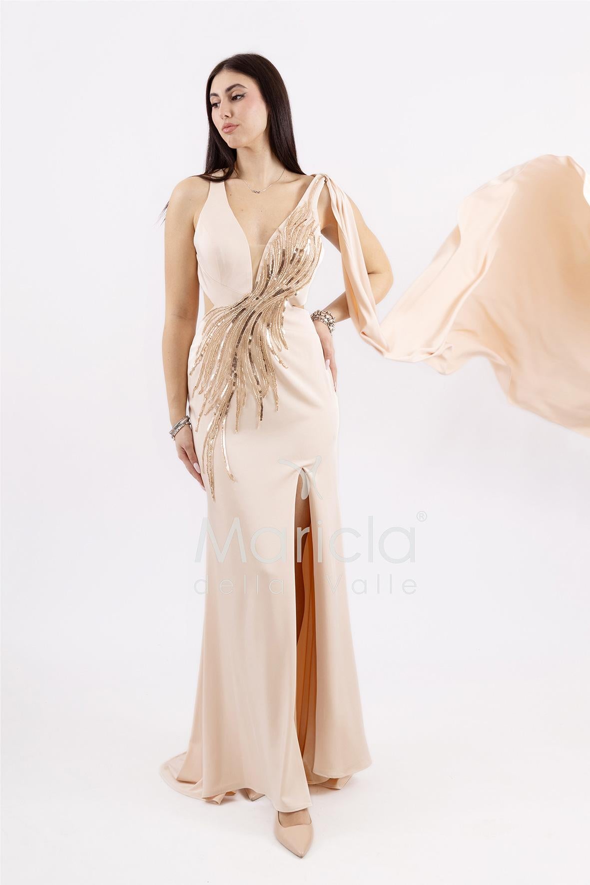 Abito sirena lungo con spacco ANT03JKN NUDE ANTILLE ELEGANCE 