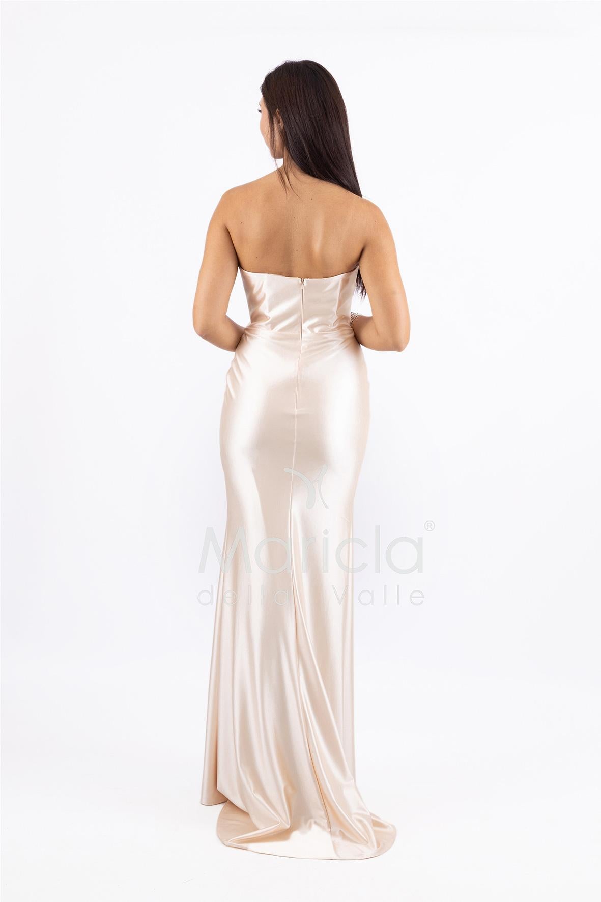 abito lungo con paiette laterali LC35370 CHAMPAGNE MARICLA ELEGANCE 