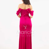 abito lungo in crepe saten con rouche ANT80018 FUXIA ANTILLE ELEGANCE 