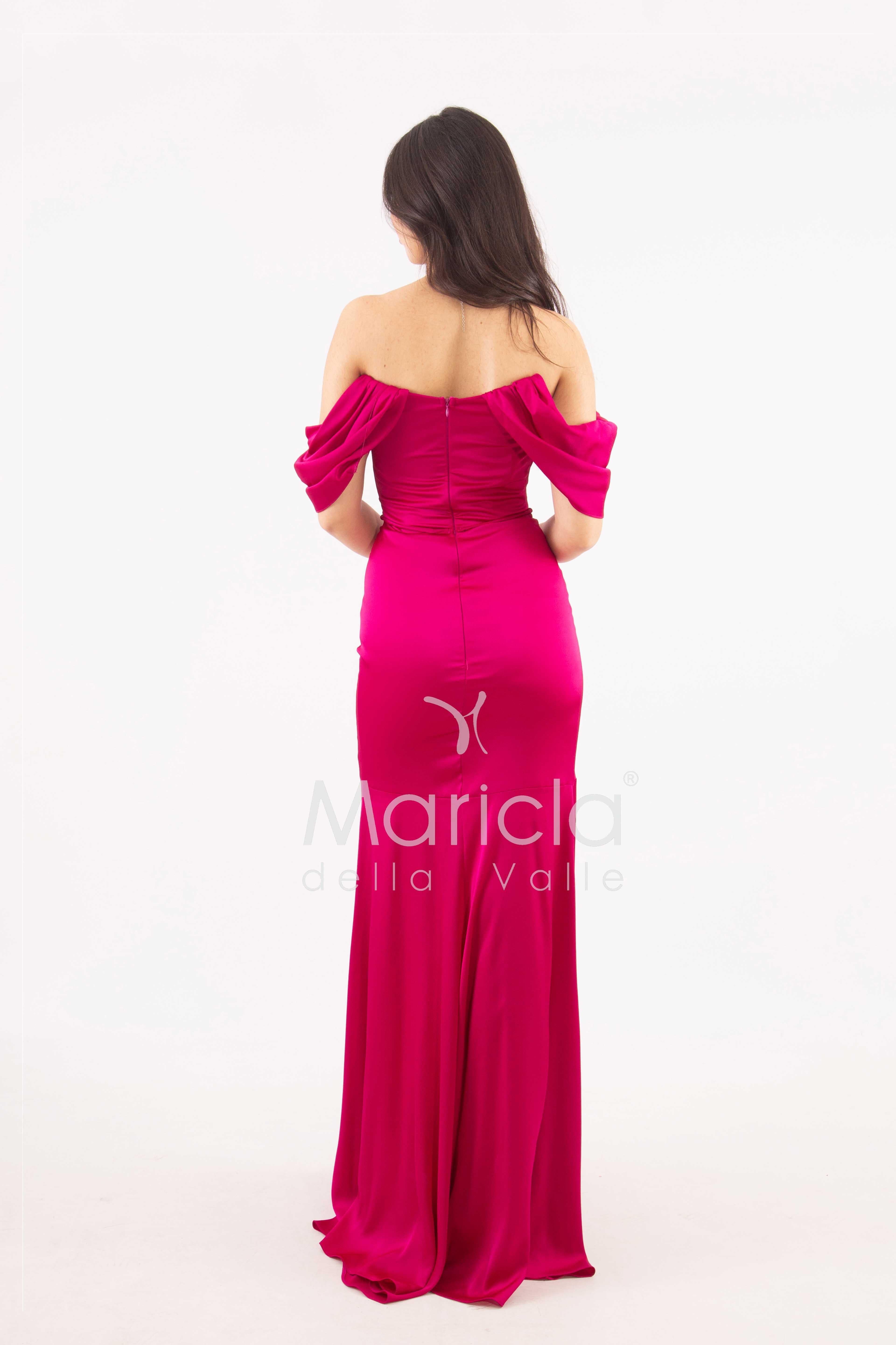 abito lungo in crepe saten con rouche ANT80018 FUXIA ANTILLE ELEGANCE 