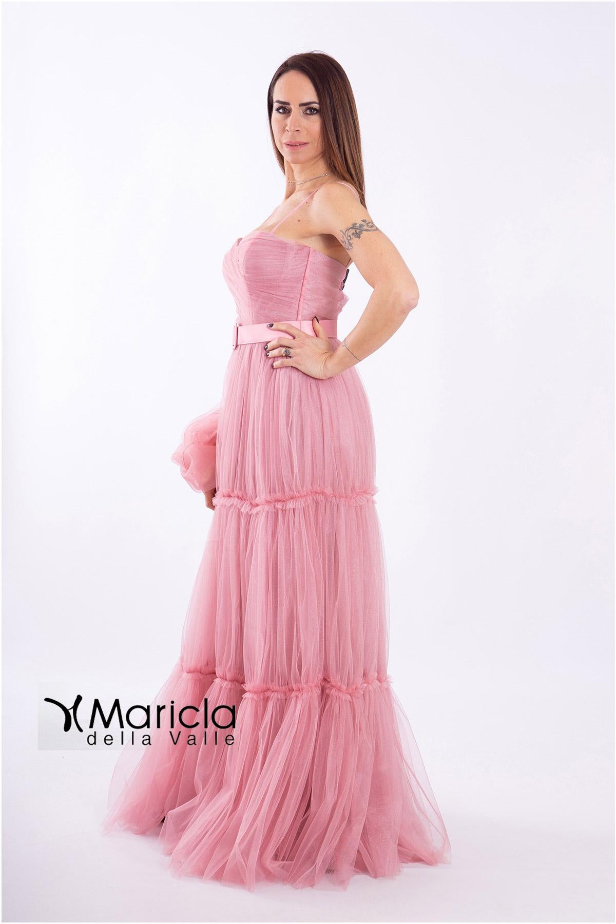 lungo toulle c/cintura AR3095 ROSA MARICLA ELEGANCE 