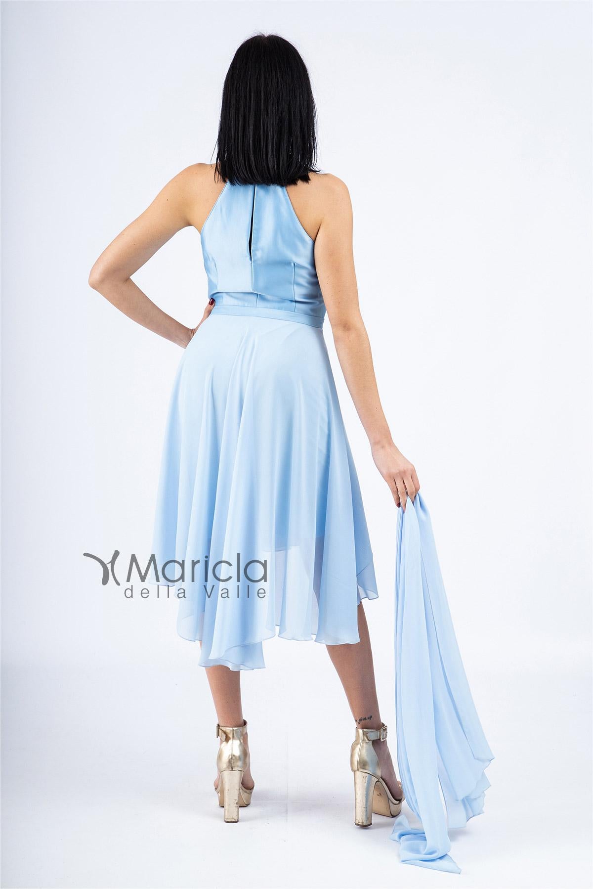 Abito midi damascato PF116 CELESTE PAOLA FORTI 