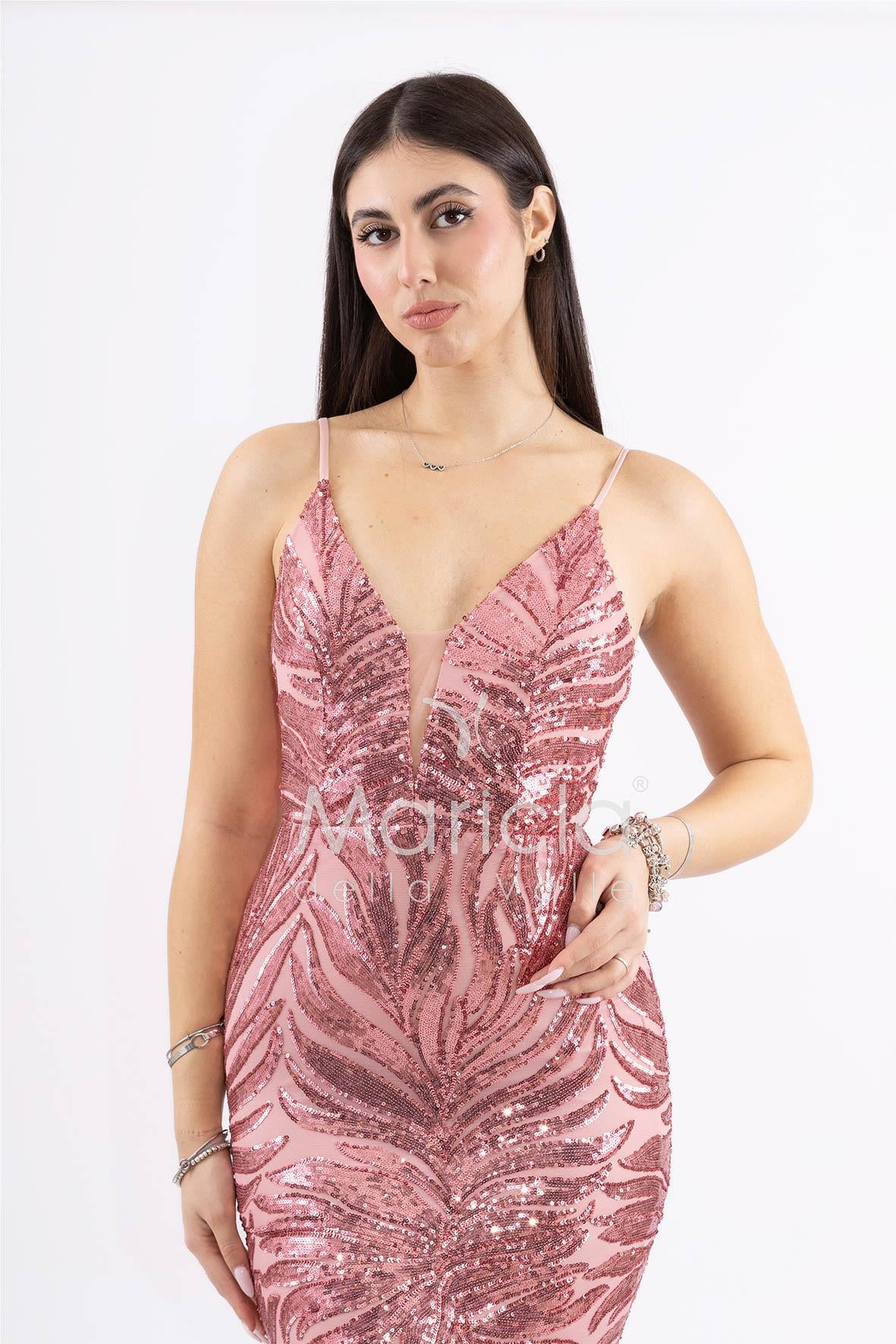abito lungo paiette sirena FP512085 ROSA MARICLA ELEGANCE 