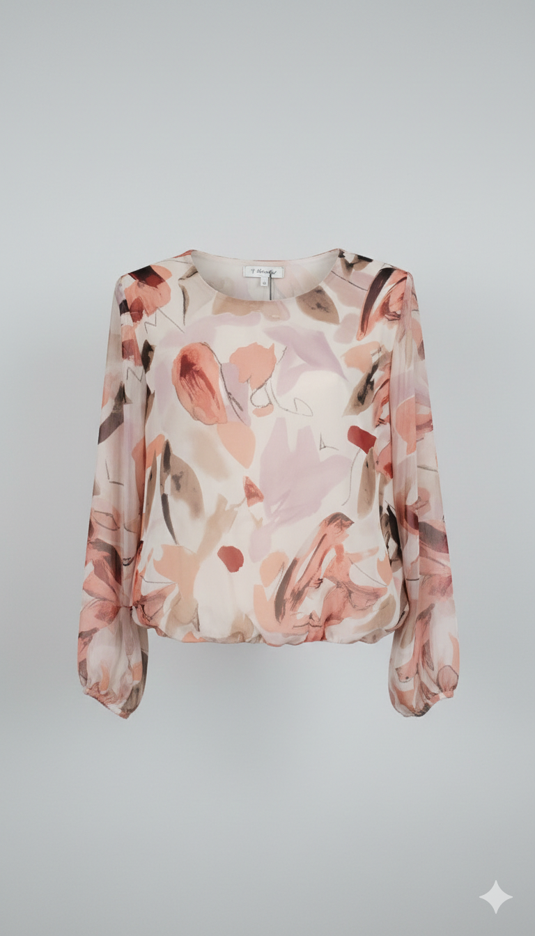 Blusa Leggera in Chiffon con Stampa Astratta Acquerello GR2040 ROSA MARICLA 