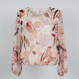 Blusa Leggera in Chiffon con Stampa Astratta Acquerello GR2040 ROSA MARICLA 