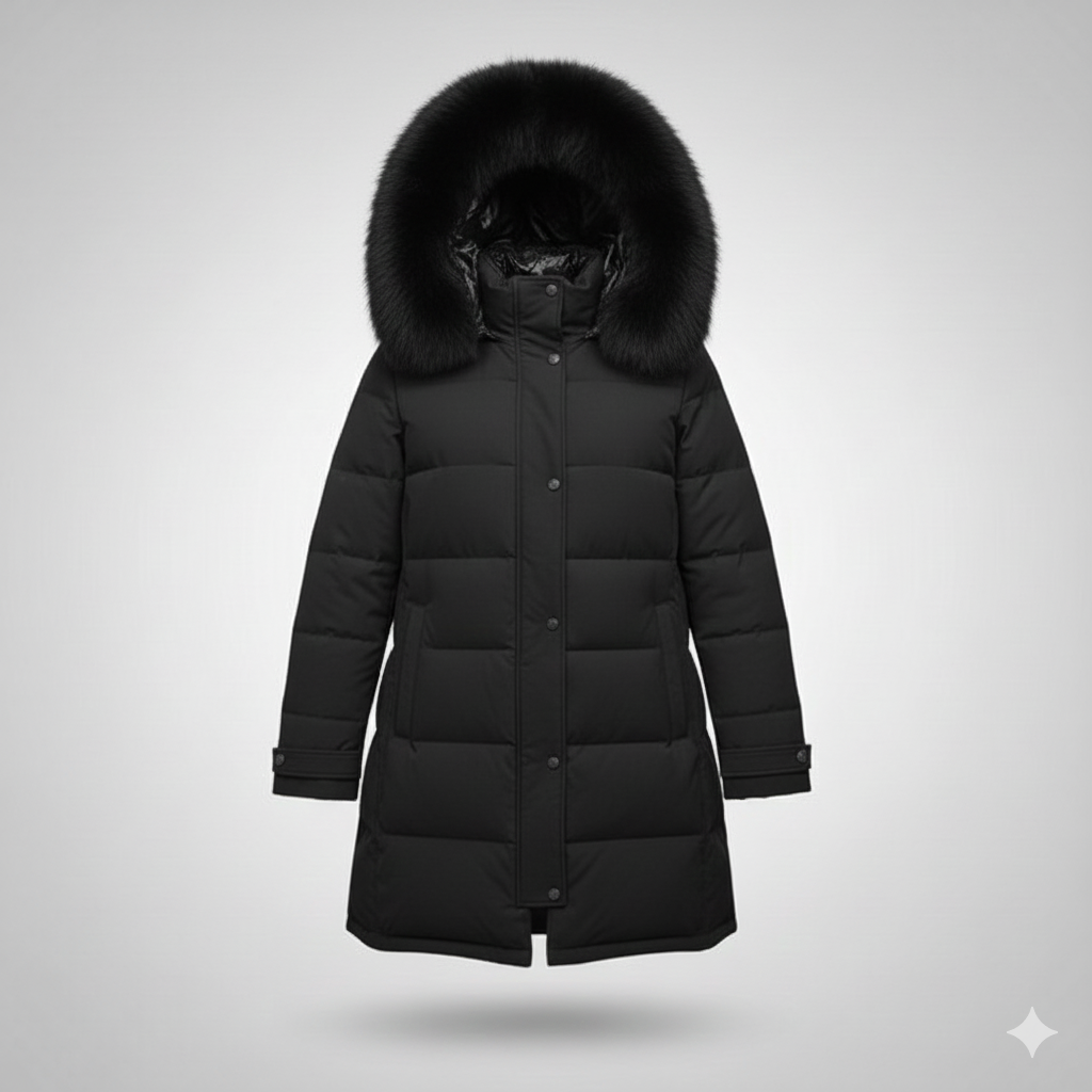 giaccone medio fasce in con cappuccio in pelliccia EC24169 NERO MARICLA 