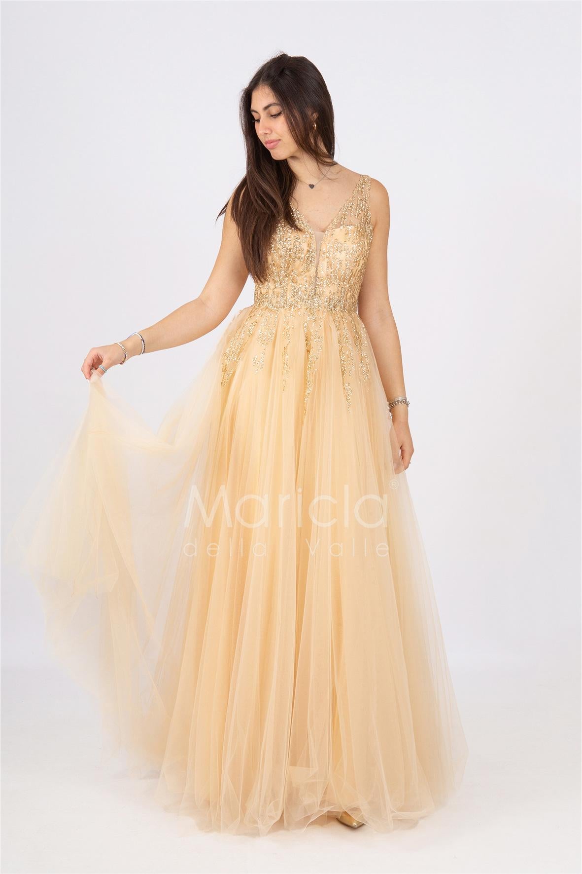 abito bambola toulle e strass FI6871 ORO MARICLA ELEGANCE 