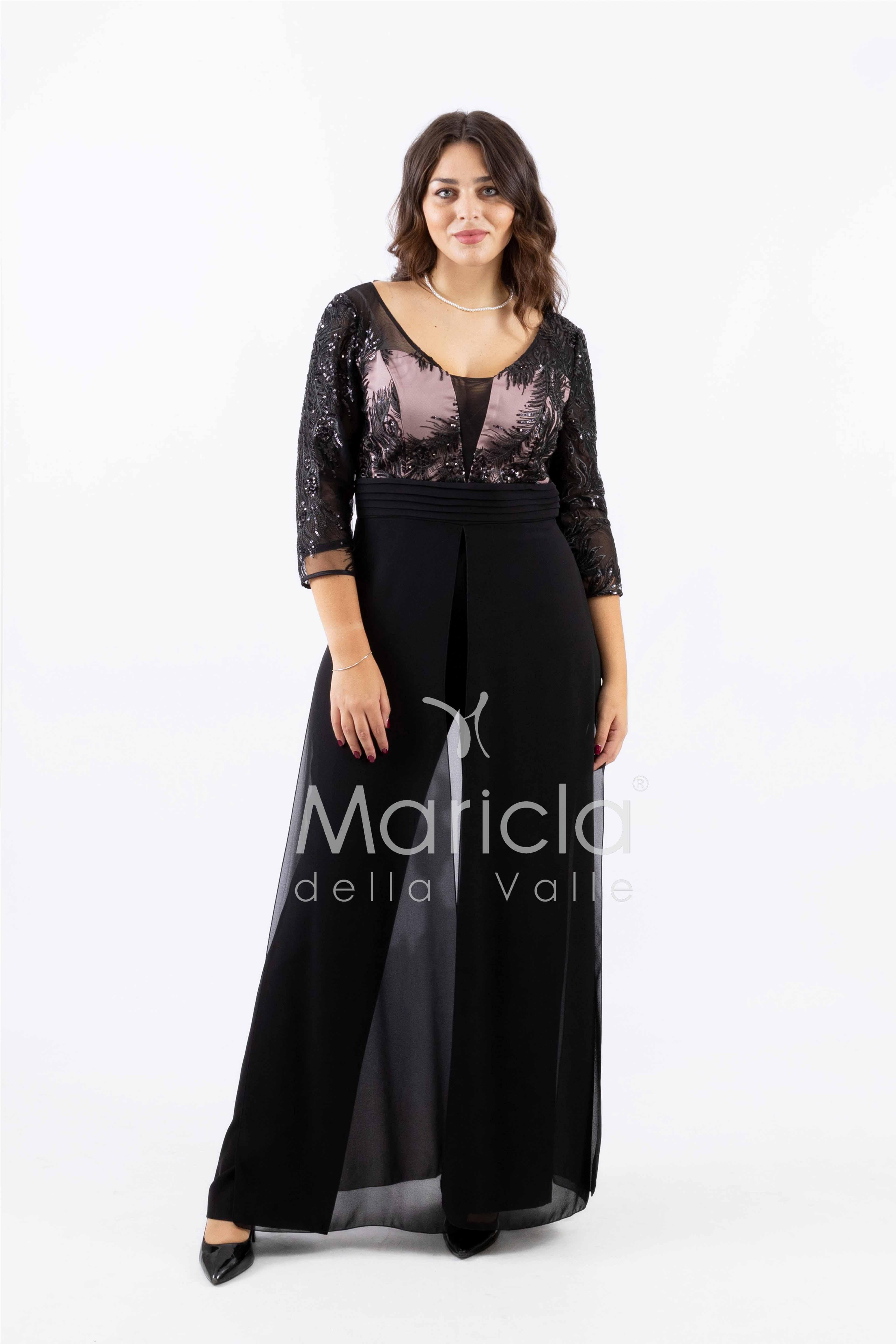 tuta manica 3/4 pizzo SH603 NERO SHARON 